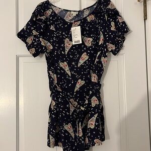 Odille Anthropologie Navy Blue Hearts Shirt Blouse